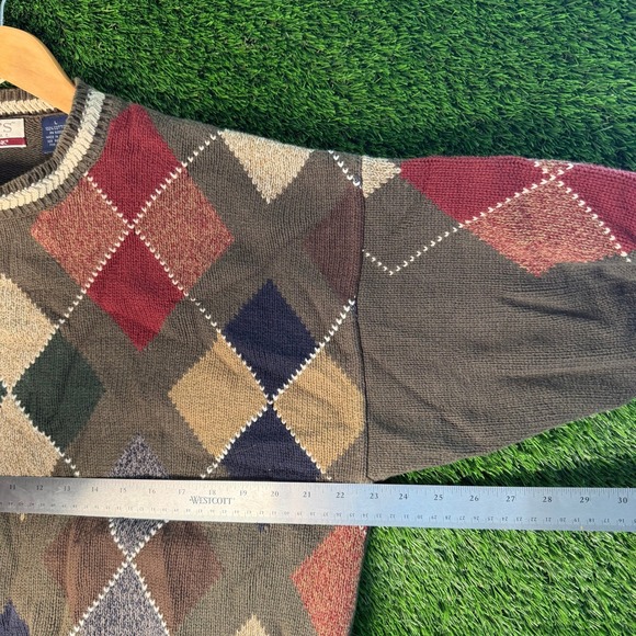 Jos A Bank Joes Casual Argyle Sweater Mens Large Brown Cotton Crewneck Knit - Picture 3 of 6